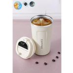 510ml Termos, Dokunmatik Derece Göstergeli Bardak Termos, Vakumlu Termos, Mug Termos, Çelik Termos (Krem)