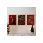 512 STORE Estetik 3'lü Bordo Leopar Serisi Çerçevesiz Kuşe Kağıt Poster Ev Dekor Modern Tasarım 33x48 cm, 32t45htgrefwd
