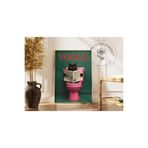 512 STORE Estetik Pembe Klozet Üstünde Oturan Siyah Kedi Banyo Duvar Dekor Kuşe Kağıt Çerçevesiz Poster