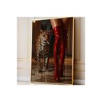 512 Store Modern Estetik Leopar Kırmızı Çizmeli Kadın Serisi Çerçevesiz Kuşe Kağıt Poster Ev Dekor Dizayn 33 X 48 Beyaz