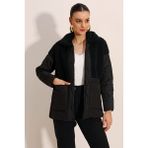 5182 Peluş Detaylı Oversize Şişme Mont - Siyah - 40