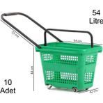 54 Litre 4 Tekerlekli Plastik Alışveriş El Sepeti Yeşil 1 Koli:10 Adet