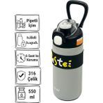 550 ml 316 Paslanmaz Çelik Termos Matara Gri – Pipetli Kilitli Kapak Shotay Beste