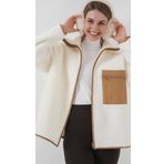 55446 Fermuarlı Oversize Peluş Ceket Mont - Camel