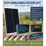 55W Hazır Solar Paketi Güneş Paneli Enerji Sistem 14Ah Jel Akü + 10A Şarj Kontrol Cihazı + 4 Led Ampul + Çakmaklık Çıkışı | Taşınabilir Telefon Şarjlı Hazır Solar Aydınlatma Paketi