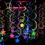 56 Parça UV Asılı Swirls Süslemeleri Kağıt Neon Flama Tavan Yıldız Neon Çelenk Siyah Işık Neon Süslemeleri Karanlık Glow Parti Malzemeleri ve Süslemeleri için Doğum Günü Neon Parti Hediyeleri