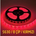 5630 Şerit Led 8 Çipli Silikonsuz Şerit Led Kırmızı 5 Metre Şerit Led