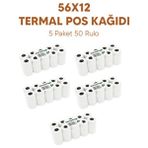 56X12 Termal Pos Kağıdı Rulosu Yazarkasa Pos Kağıdı 5 Paket 50 Rulo