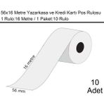 56x16 Metre Termal Kredi Kartı ve Yazarkasa Pos Rulosu 1 Paket:10 Adet Rulo