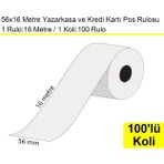 56x16 Metre Termal Kredi Kartı ve Yazarkasa Pos Rulosu 100'lü Koli