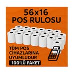 56X16 Termal Pos Kağıdı Rulosu 100'LÜ - Tüm Pos Cihazlara Uyumlu