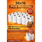 56X16 Termal Pos Kağıdı Rulosu 20'li - Tüm Pos Cihazlara Uyumlu - 20 Adet - Beyaz