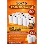 56X16 Termal Pos Kağıdı Rulosu 20'Li - Tüm Pos Cihazlara Uyumlu