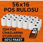 56X16 Termal Pos Kağıdı Rulosu 50'li - Tüm Pos Cihazlara Uyumlu - 50 Adet - Beyaz