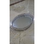 57X32X8CM Oval Aynalı Cam Metal Çift Kulplu Ayaklı Çay Tepsi Eskitme 1 Adet