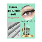5D Kirpik Klasik İpli Kirpik Seti 10-12-14mm 30 Uyg. + Yapıştırıcı sabitleyici , Cımbız,