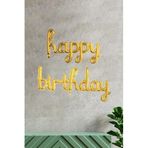 5DM Happy Birthday El Yazısı Folyo Balon, Gold Renk, Doğum Günü Parti Balonu