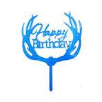 5DM Happy Birthday Yazılı Pasta Süslemesi Kek Çubuğu Mavi Renk 13 cm