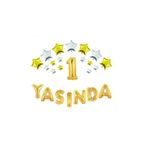 5DM Yıldızlı Yasında Gold Folyo Balon Set G Harfi Gümüş Renk