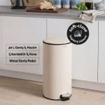 5Five Delta Metal Pedallı Çöp Kovası - 30 L, Soft Close, İç Kovalı, Kil Beyazı - 30 lt