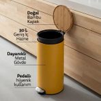 5Five Modern Sarı Çöp Kutusu - Metal Pedallı, Bambu Kapak, 30 L