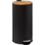 5Five Modern Siyah Çöp Kutusu - Metal Pedallı, Bambu Kapak, 30 L