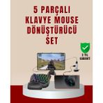 5’i 1 Arada Mobil Oyun Seti Klavye Mouse Dönüştürücü Ios & Android - Altın