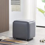 5in1 İstiflenebilir Osmanlı Küpü Sahte PU Tekerlekli Ayak Dayanağı Oturma Odası ve Yemek Odası için Çok Yönlü Küçük Kare Tabureler 45x45x45CM Uzay Tasarruflu Tasarım