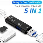 5in1 Otg Kart Okuyucu USB 2.0 - Type-C - Micro USB - Micro Sd/tf Hafıza Kartı Çevirici Adaptör - Siyah