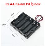 5'li 1,5v Aa Kalem Pil Kutusu Yuvası 5x1,5v Kablolu Batarya Pil Tutucu
