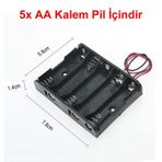 5'Li 1,5V Aa Kalem Pil Kutusu Yuvası 5X1,5V Kablolu Batarya Tutuc