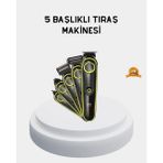 5’li Çok Renkli Şarjlı Tıraş Makinesi, Paslanmaz Çelik Başlık, Yüz ve Vücut Bakım Seti - Seçenek 1