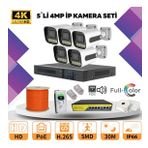 5'li Güvenlik IP Kamera Seti - 4MP Dış Mekan Kamera, 3.6mm Lens, H.265, PoE, Warm Led Gece Görüşlü