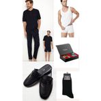 5Lİ Kutulu Erkek Çeyiz Paketi Pijama Takım & Şort Atlet Boxer Çorap - Kemer Cüzdan Set ve Terlik H