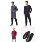 5'li Lacivert Damat Robdöşambr ve Pijama Takımı Terlik Hediyeli