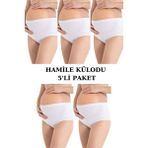 5'li Paket Beyaz Kadın Pamuklu Likralı Yüksek Bel Hamile Lohusa Külot - 3XL