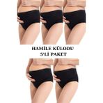 5'li Paket Siyah Kadın Pamuklu Likralı Yüksek Bel Hamile Lohusa Külot - 2XL