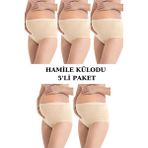 5'li Paket Ten Rengi Kadın Pamuklu Likralı Yüksek Bel Hamile Lohusa Külot - 2XL