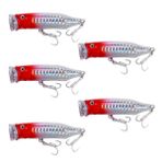 5'li Paket Yüzen Yem, Topwater Popper Balıkçılık Yemleri Bas Olta Takımı Pike Somon Lüfer Balığı, 7,2 CM/9,4 g, Kırmızı
