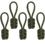 5'li Paket Zeytin Yeşili Evrensel Fermuar Çekme Yedek Kitleri - El Dokuma Paracord Saplı Naylon ve Metal Fermuar Sabitleyici - Sırt Çantaları, Ceketler, Bavullar ve Çantalar için İdeal - Dayanıklı