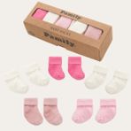 5'li Pamuklu Kutulu Yenidoğan Bebek Çorap I Kız Erkek Bebek Çorabı (Hediye Paketi Yapılır) - Pembe - Beyaz - 0 - 6 Ay