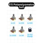 5'li Potansiyometre Seti + Pot Başlığı 1k 10k 50k 100k 1m