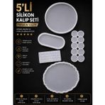 5’li Premium Silikon Kalıp Seti – Epoksi Reçine Tepsi, Magnet ve Tesbih Kalıbı