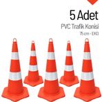 5'li Pvc Trafik Konisi Seti 75 cm Eko Trafik Dubası