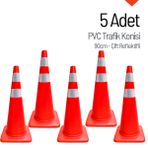 5'li Pvc Trafik Konisi Seti 90 cm Çift Reflektifli