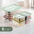 5'li Set Dondurucu ve Mikrodalgaya Uygun Buzdolabı Düzenleyici 1x(5 Litre) 4X(775 Ml) Mint Yeşili - Standart