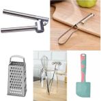 5'li Set Sarımsak Ezici Rende Spatula Soyacak Çırpıcı Hediye Paketli - Seçenek 1 - Açık Gri
