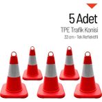 5'li Tpe Trafik Konisi Seti 32 cm Tek Reflektifli Trafik Dubası