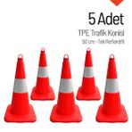 5'li Tpe Trafik Konisi Seti 50 cm Tek Reflektifli Trafik Dubası