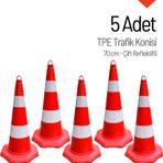 5'li Tpe Trafik Konisi Seti 70 cm Çift Reflektifli Trafik Dubası